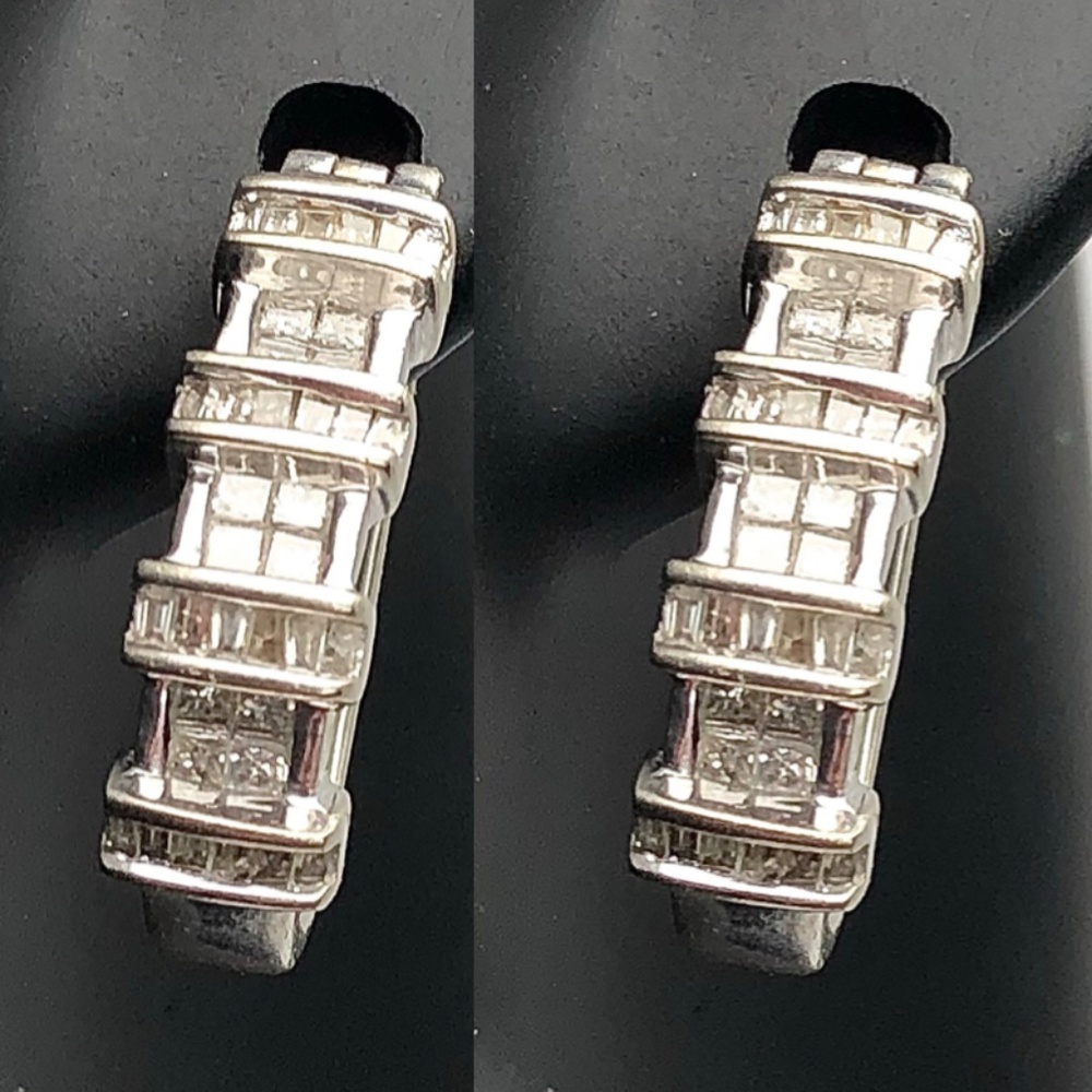 10k Diamond Hoop Huggie Earrings SOLID White Gold - 1 Carat